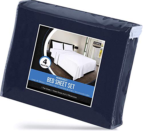 Utopia Bedding Juego Sábanas de Cama - Microfibra Cepillada - Sábanas y 2 Fundas de Almohada - (Cama 150, Azul Marino)