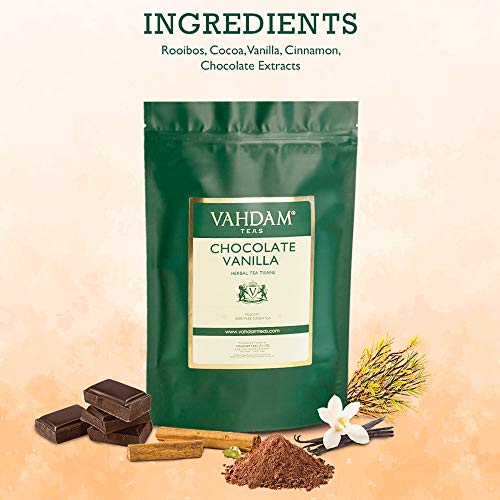 VAHDAM, Tisana a Granel de Chocolate y Vainilla | Set de 2 (100g x2) +50 Tazas | Té de CHOCOLATE Artesanal + VAINILLA Cremosa | 100% Puro y Natural | Beneficios de las INFUSIONES DE HIERBAS