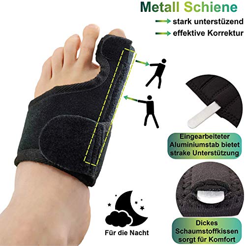 ValgoFit® Corrector de juanetes contra el Hallux Valgus – Separadores de dedos Alivio incl. banda de ejercicio gratuita -Férula Nocturno Velcro - Con garantía de satisfacción