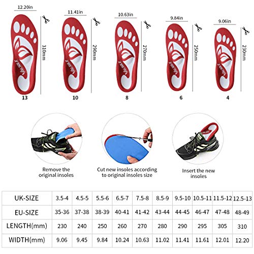 Valsole Plantillas Ortopédicas soportes de arco y talones la absorción de choque- para el dolor de talón, pie plano, Fascitis Plantar, dolor de rodilla y espalda (40-41 EU (260mm), red-v7a)