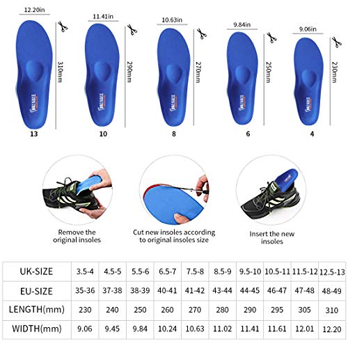 Valsole Plantillas Ortopédicas soportes de arco y talones la absorción de choque- para el dolor de talón, pie plano, Fascitis Plantar, dolor de rodilla y espalda (44-45 EU (290mm), blue-v7b)