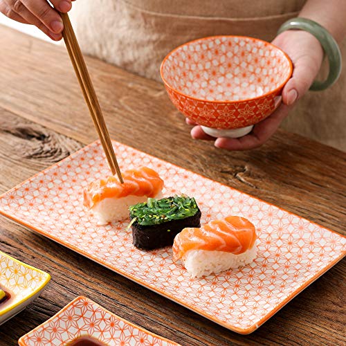 vancasso Serie Natsuki Vajillas de Sushi Japonés 8 Piezas, 2 Platos para Sushi, 2 Cuencos, 2 pequeños Platos de Salsas, 2 Pares de Palillos Madera, con Caja de Regalo, Set de Sushi