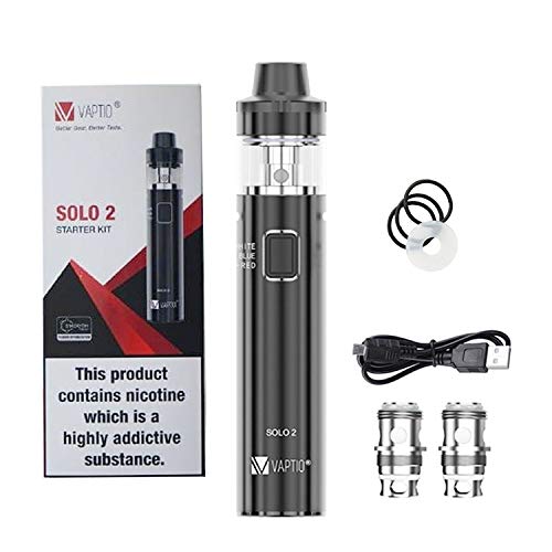 Vape Pen Starter Kit Vaptio Solo 2 KIT con 3000mAh Batería 2.0ml Mesh Core Todo en uno Estilo Vaporizador de cigarrillo electrónico No E Liquid No Nicotine (Negro)