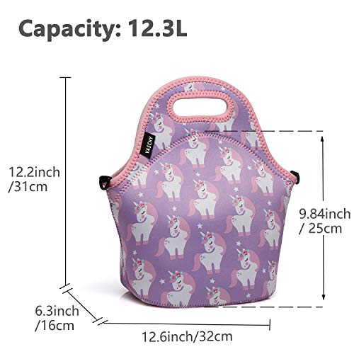 VASCHY Bolsa Almuerzo Bolsa Térmicas Neopreno Niño Bolsa Termica Picnic Niña Bolsos Termico Comida para Escuela Viaje con Correa de Hombro Desmontable Unicornio