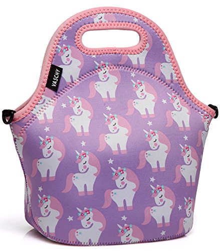 VASCHY Bolsa Almuerzo Bolsa Térmicas Neopreno Niño Bolsa Termica Picnic Niña Bolsos Termico Comida para Escuela Viaje con Correa de Hombro Desmontable Unicornio