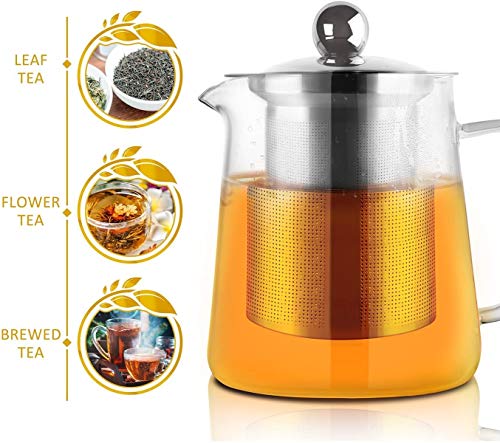 Vaso cuadrado de vidrio resistente al calor para tetera con infusor perfecto para té y café (450 ml)