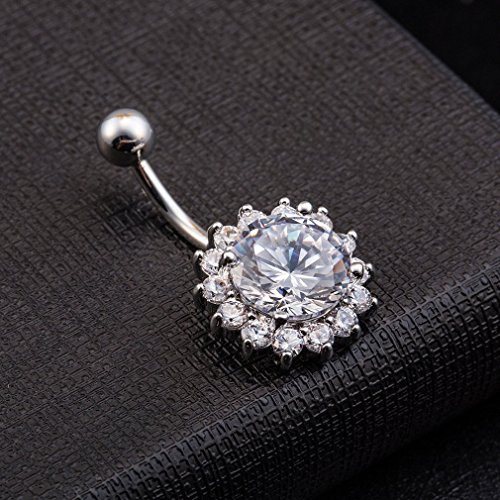 Vcmart Girasol Anillo de Vientre Anillos 316L quirúrgico de Acero 14g Cuerpo Joyas Piercing (Blanco)