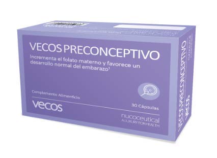 Vecos Preconceptivo 30 cápsulas (Hierro, Zinc, Ácido Fólico y Yodo). Contribuye al embarazo y a un adecuado desarrollo del feto. CAPSULAS VEGETALES