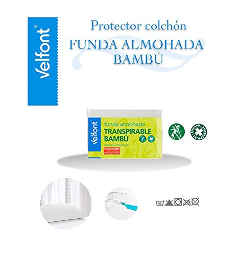 Velfont Funda Almohada Bambu Impermeable Transpirable hipoalergenica Tratamiento aloevera y Bambu Todas Las Medidas (90cm)