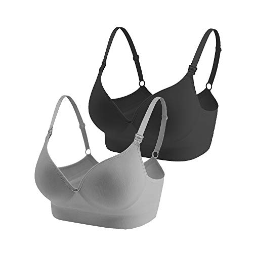 Vellette Sujetador Premamá De Lactancia Sujetadores de Maternidad de Lactancia para Mujeres Sin Aros para Mujer 4PCS/3PCS (2Pcs(Black+Grey), M/L(=38))