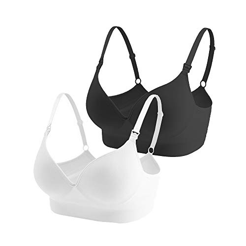 Vellette Sujetador Premamá De Lactancia Sujetadores de Maternidad de Lactancia para Mujeres Sin Aros para Mujer 4PCS/3PCS (2Pcs(Black+White), XL/2XL(=42))