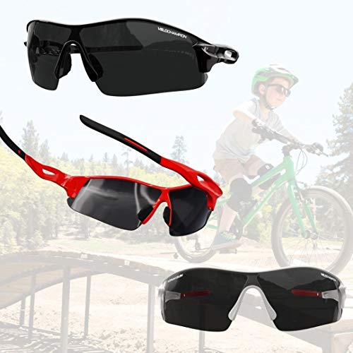 VeloChampion Kids Unisex Verano niño niña Junior Deportes Warp Ciclismo Moda Gafas de Sol Frescas Tonos UV400 UVA UVB Categoría 3 protección (Red)