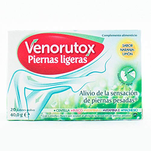 Venorutox Piernas Ligeras - Complemento Alimenticio para piernas cansadas, sabor naranja-limón - 20 sobres polvo