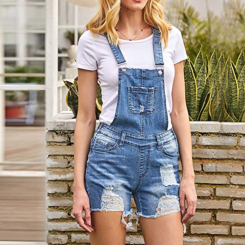 Verano Mujer Mono Petos de Pantalones Corto, Morbuy Casual Jeans Bolsillos Elegante Jumpsuits Moda Playa Fiesta Noche Cóctel Overoles Denim Pantalón (S, Azul)