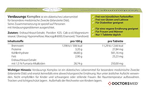 Verdauungs Komplex | Píldoras Digestivas para la Hinchazón, la Indigestión, Los Calambres y el Estreñimiento| Veganas, Sin Gluten y sin Lactosa