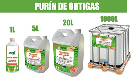 VERMIORGANIC Purin de Ortiga Ecológico, 1L. Insecticida, Fungicida, Acaricida para el Control de Hongos y para Corregir la clorosis férrica.