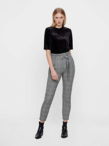 Vero Moda Vmeva HR Loose Paperbag Check Pant Noos Pantalón, Gris, S/30 para Mujer