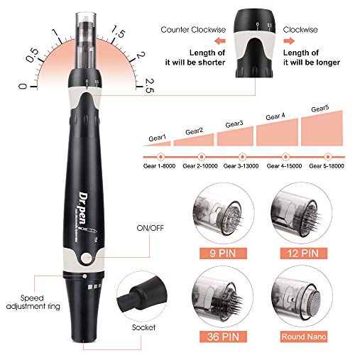 【Versión mejorada】 DermaPen, Dr.Pen Ultima A7 Microneedling eléctrico 0-2.5mm Ajuste para arrugas Estiramiento, antienvejecimiento, marcas, cicatriz y pérdida de cabello