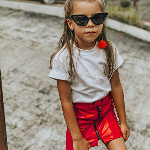 Vestido de Niñas,Lenfesh Falda de Cuero Niñas de Moda con Cremallera, Mini Falda Rojo/Negro para Chica Niña Bebé Falda para Niñas Skirt