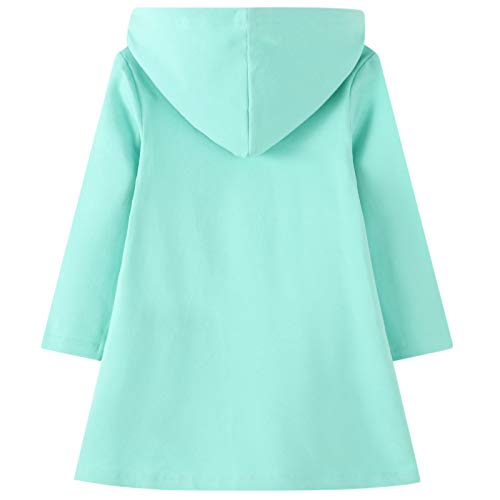 Vestidos con Capucha Niñas Unicornio Lentejuelas Largo Túnica Pullover Tops Manga Larga Algodón Suéter Casual Verde Otoño Sudadera con Capucha 2 3 4 5 6 7 años