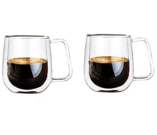 Vicloon Cristal Vidrio de Doble Pared, Taza de Cafe Doble 250 ml, Tazas de Café Resistentes al Calor, Doble Pared de Vidrio de Borosilicato Adecuado para Té, Café, Capuchino (Set de 2)