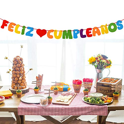 VINFUTUR Decoración Fiesta Cumpleaños, Bandera Feliz Cumpleaños Fieltro Banner Feliz Cumpleaños Español Guirnalda de Banderín Colgante Colorido para Decoración Fiesta Reunión Hogar