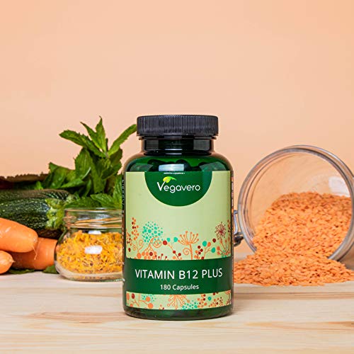 Vitamina B12 PLUS Vegavero® | Calidad Superior: Las 2 Formas Activas + Ácido Fólico + B6 + Colina | Vegana & Sin Aditivos | Energía + Sistema Nervioso + Cansancio & Fatiga* | 180 Cápsulas