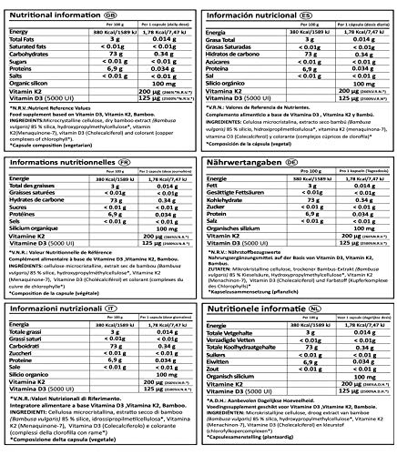 Vitamina D3 K2 DOSIS ALTA - Vitamina D3 5000iu + Vitamina K2 MK7 200 μg + Silicio - Vitaminas Hombre Mujer. Contribuye al Sistema Inmunológico Huesos y Dientes -150 Cápsulas N2 Natural Nutrition