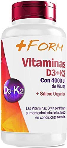 Vitamina D3 K2 | Silicio orgánico Para el mantenimiento de unos Huesos Fuertes y Sanos | Vit D3 K2 Para la correcta Absorción y Distribución del Calcio en Nuestro Organismo | 90 cáp + Form