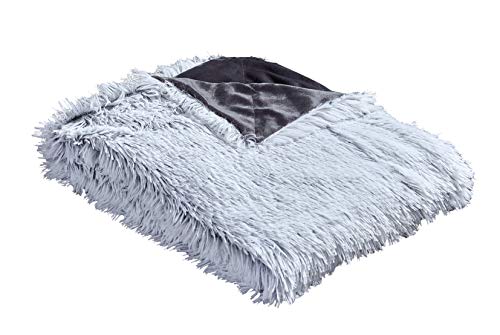 Viviland Manta Suave y Acogedora de Piel Sintética para Sofá, Cama, Silla, Coche, Viaje, Larga Peluda Manta Cálida de Felpa de PV Vellón, Color Blanco Azul, 150x200cm