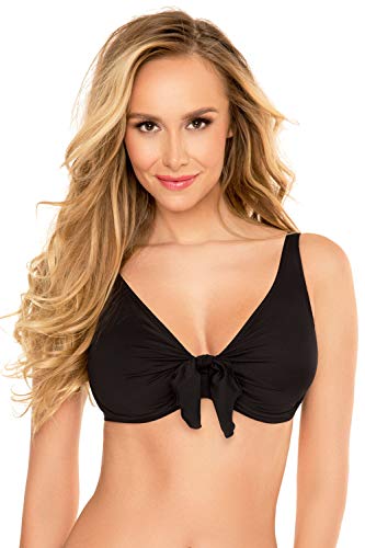 Vivisence 3202 Top De Bikini Sin Relleno Liso para Mujeres Tirantes Ajustables con Aros - Hecho En La UE, Negro,110D