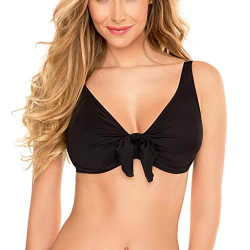 Vivisence 3202 Top De Bikini Sin Relleno Liso para Mujeres Tirantes Ajustables con Aros - Hecho En La UE, Negro,110D