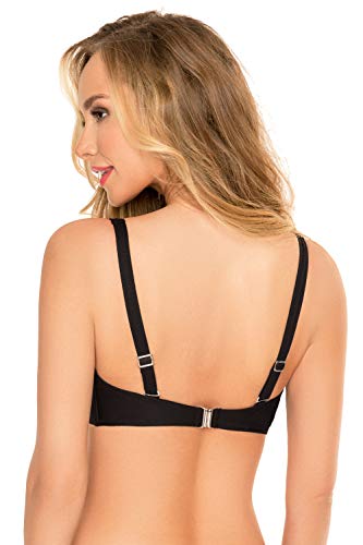 Vivisence 3202 Top De Bikini Sin Relleno Liso para Mujeres Tirantes Ajustables con Aros - Hecho En La UE, Negro,110D