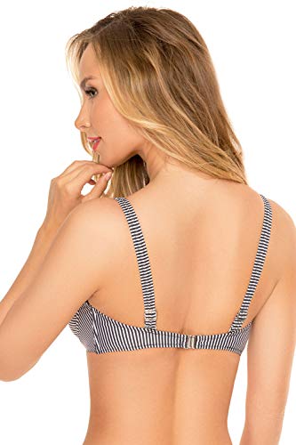 Vivisence 3203 Top De Bikini Blando De Rayas para Mujeres Tirantes Regulables No Extraíbles con Aros - Hecho En La UE, Negro-Blanco,110D