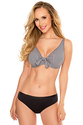 Vivisence 3203 Top De Bikini Blando De Rayas para Mujeres Tirantes Regulables No Extraíbles con Aros - Hecho En La UE, Negro-Blanco,90F