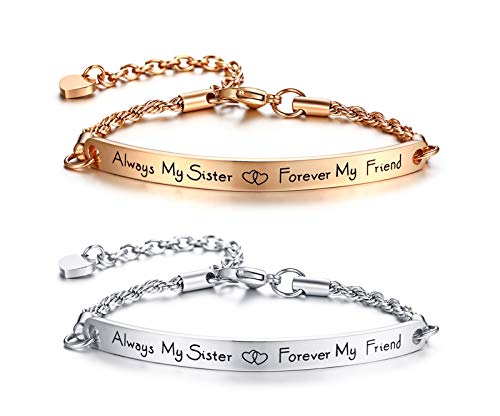 VNOX Friendship Inspirational Quote Bar Pulsera Grabado de Acero Inoxidable Enlace ID Cadena para Mujeres Chica Longitud Ajustable, 2 Unids