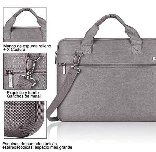 Voova 15.6 14 15 Pulgadas Maletin Funda de Ordenador Portatil,Bandolera Bolsa Protectora Upgrade Compatible para MacBook Pro Retina 2020,Surface Book 3 2 XPS Yoga Chromebook,HP ASUS Acer,Ceniza Caqui