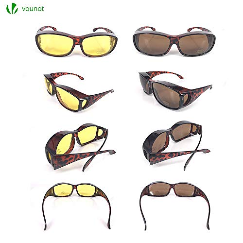 VOUNOT 2 Gafas de Sol Superpuestas, UV400 Gafas de Sol Polarizadas Hombre y Mujer, Gafas de Noches para Conducir, Amarillo y Marrón