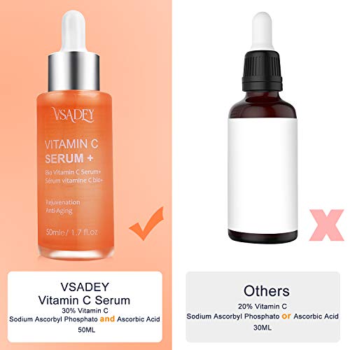 Vsadey Serum Facial Vitamina C 25%, Suero Facial de Vitamina C con ácido Hialurónico Puro + Vitamina E, Suero Bio Antiarrugas, Suero Antiarrugas Hidratante para el Cuerpo Cuerpo Natural de Vitamina C