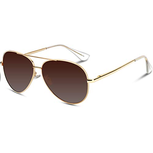 VVA Gafas de sol Hombre Polarizadas Aviador Hombres Aviador Gafas de sol Polarizadas Hombre Unisex Protección UV400 por V101(Marrón/Dorado)