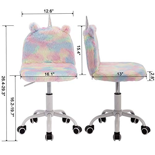 Wahson Silla de Escritorio Infantil Pelusa de color, Silla de Felpa Suave para Niños Giratorio 360 °Altura Ajustable