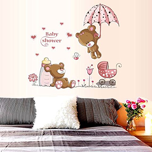 Wallpark Lindo Oso Bebé Mantenga Paraguas Desmontable Pegatinas de Pared Etiqueta de la Pared, Bebé Niños Hogar Infantiles Dormitorio Vivero DIY Decorativas Adhesivo Arte Murales