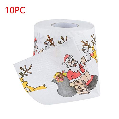 WARMWORD Rollo de Papel higiénico navideño Tejido de Navidad Novedad Árbol de Navidad Papá Noel Impreso Feliz Navidad Rollo de Papel de Seda para decoración navideña 10 Rollo