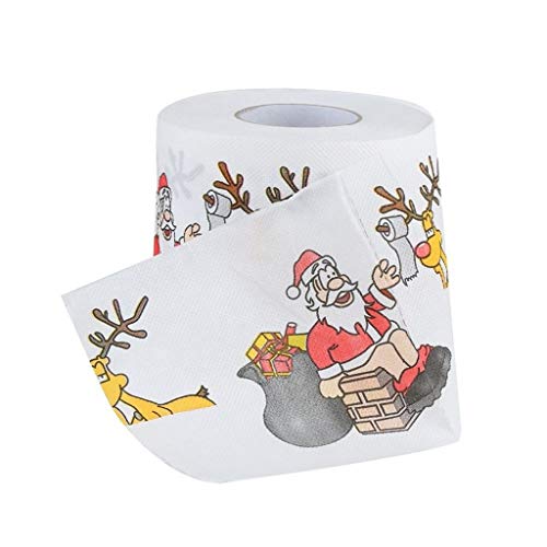 WARMWORD Rollo de Papel higiénico navideño Tejido de Navidad Novedad Árbol de Navidad Papá Noel Impreso Feliz Navidad Rollo de Papel de Seda para decoración navideña 10 Rollo