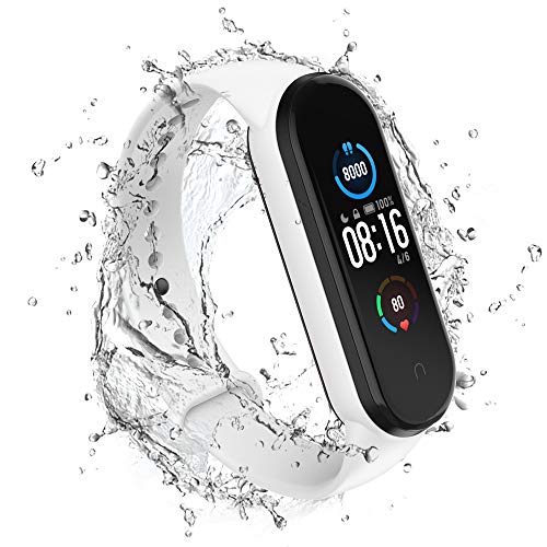 WD&CD 2 Pack Correa de Silicona Compatible con Xiaomi Mi Band 5 de Reloj, Muñequera Ajustable Banda de Reloj para Xiaomi Mi Band 5,Blanco + Rosado