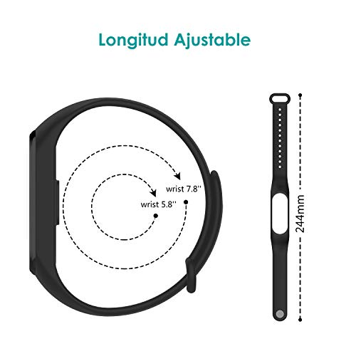 WD&CD 2 Pack Correa de Silicona Negra Compatible con Xiaomi Mi Band 3/4 Correa de Reloj, Muñequera Ajustable Banda de Reloj para Xiaomi Mi Band 3/4 (Negro + Negro)