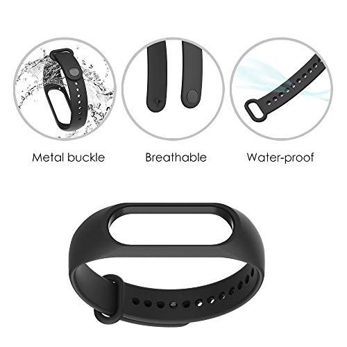 WD&CD 2 Pack Correa de Silicona Negra Compatible con Xiaomi Mi Band 3/4 Correa de Reloj, Muñequera Ajustable Banda de Reloj para Xiaomi Mi Band 3/4 (Negro + Negro)