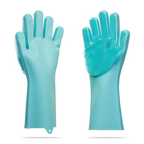 weikin - Guantes de silicona mágicos - Guantes para lavar platos con cepillo limpieza de lavado Resistente al calor - Reutilizable para lavar platos Limpieza de la cocina Hogar (Verde)