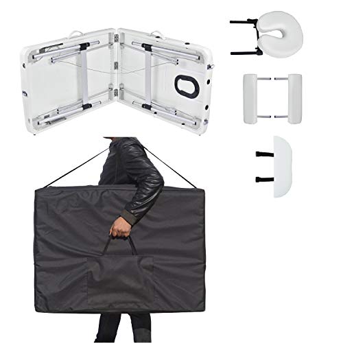 Wellhome Mesa de Masaje de 3 Secciones Aluminio Camilla Cama Portatil Plegable Ligera Camillas Masajes de Profesional Altura Ajustable con Reposacabezas, Apoyabrazos, Bolsa de transporte (Blanco)