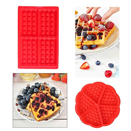 WELLXUNK Molde Gofres Silicona, Moldes Waffle, Galletas para Tarta Muffin Cocina Herramientas, para Lavavajillas, Horno, Microondas, Refrigerador